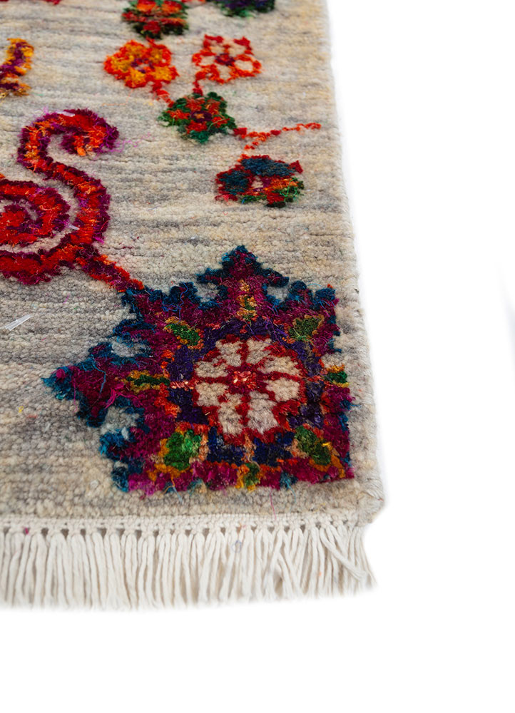 aurora red and orange wool and silk hand knotted Rug - Corner