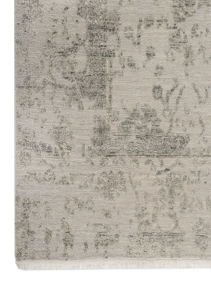 far east grey and black wool and viscose hand knotted Rug - Corner far east grey and black wool and viscose hand knotted Rug - Corner