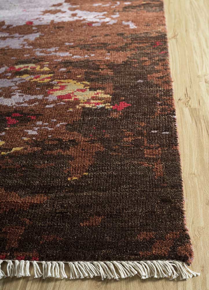 pansy red and orange wool and viscose hand knotted Rug - Corner