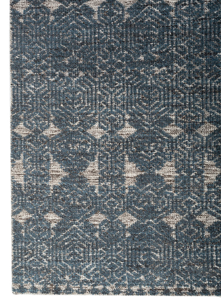 manifest blue wool and viscose hand knotted Rug - Corner manifest blue wool and viscose hand knotted Rug - Corner