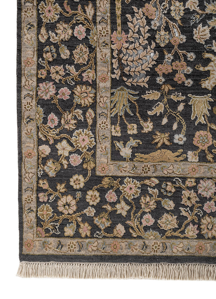 aprezo grey and black wool and silk hand knotted Rug - Corner aprezo grey and black wool and silk hand knotted Rug - Corner