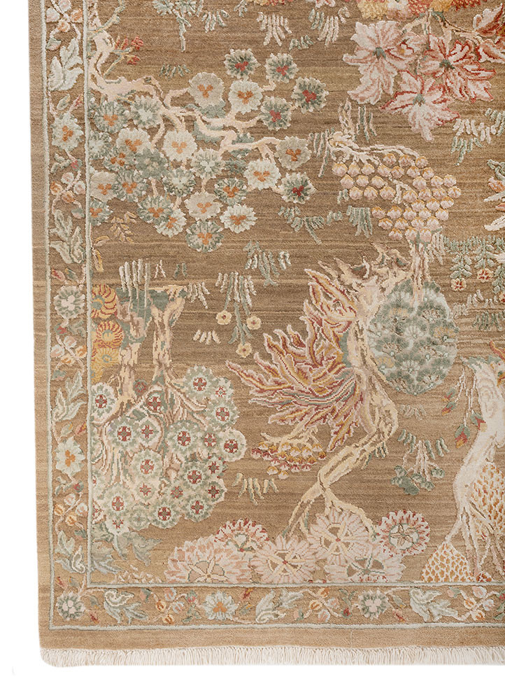 aurora beige and brown wool and silk hand knotted Rug - Corner aurora beige and brown wool and silk hand knotted Rug - Corner