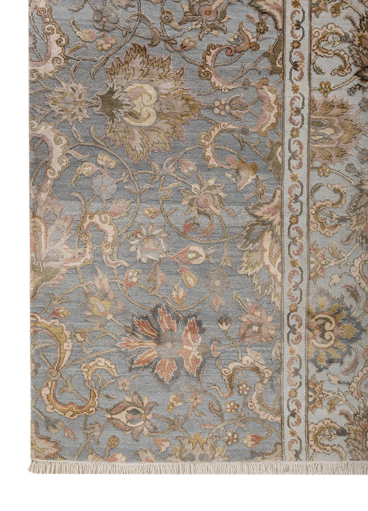 aurora grey and black wool and silk hand knotted Rug - Corner