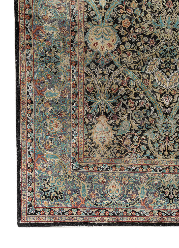 aprezo grey and black wool and silk hand knotted Rug - Corner aprezo grey and black wool and silk hand knotted Rug - Corner