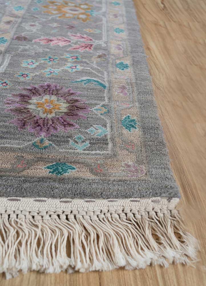 far east grey and black wool and silk hand knotted Rug - Corner