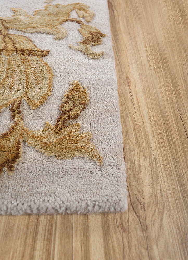 aurora ivory wool and silk hand knotted Rug - Corner