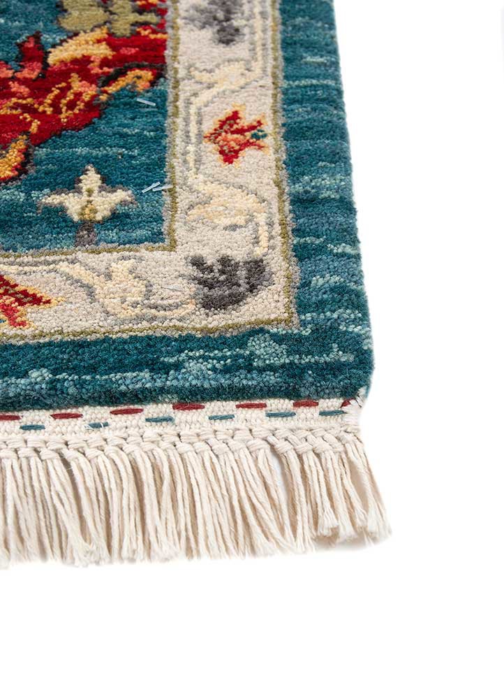 far east blue wool hand knotted Rug - Corner
