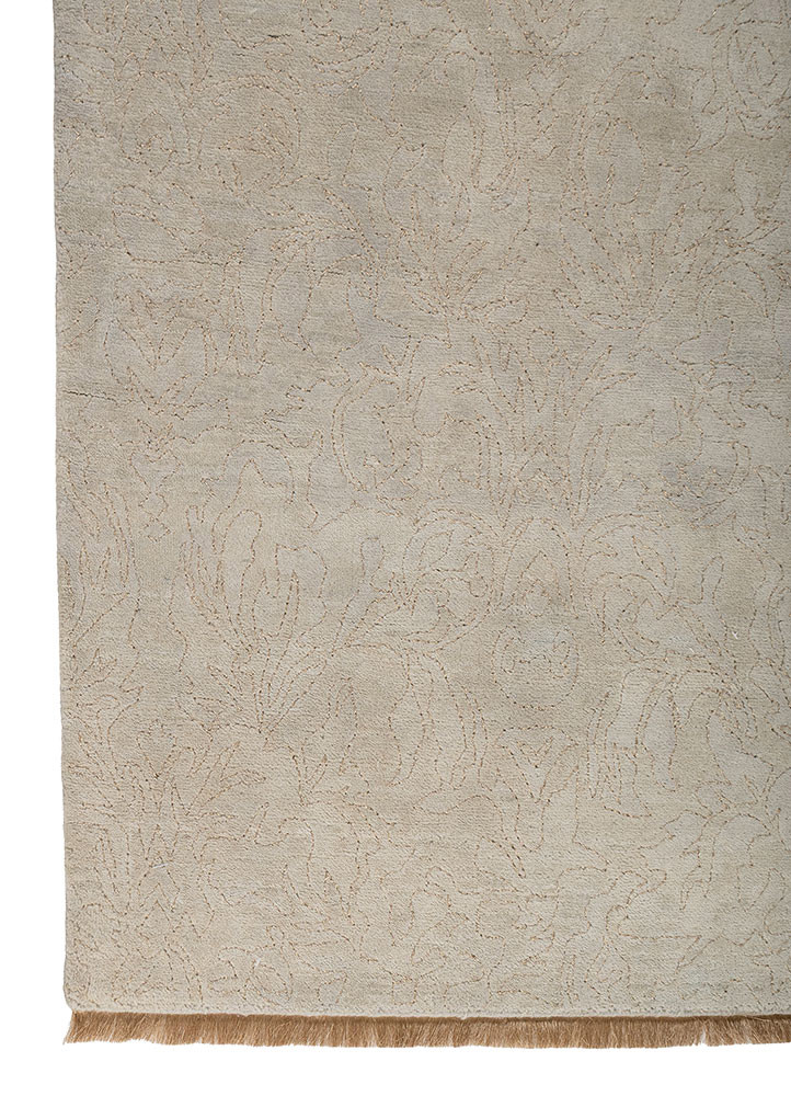 pansy green wool hand knotted Rug - Corner