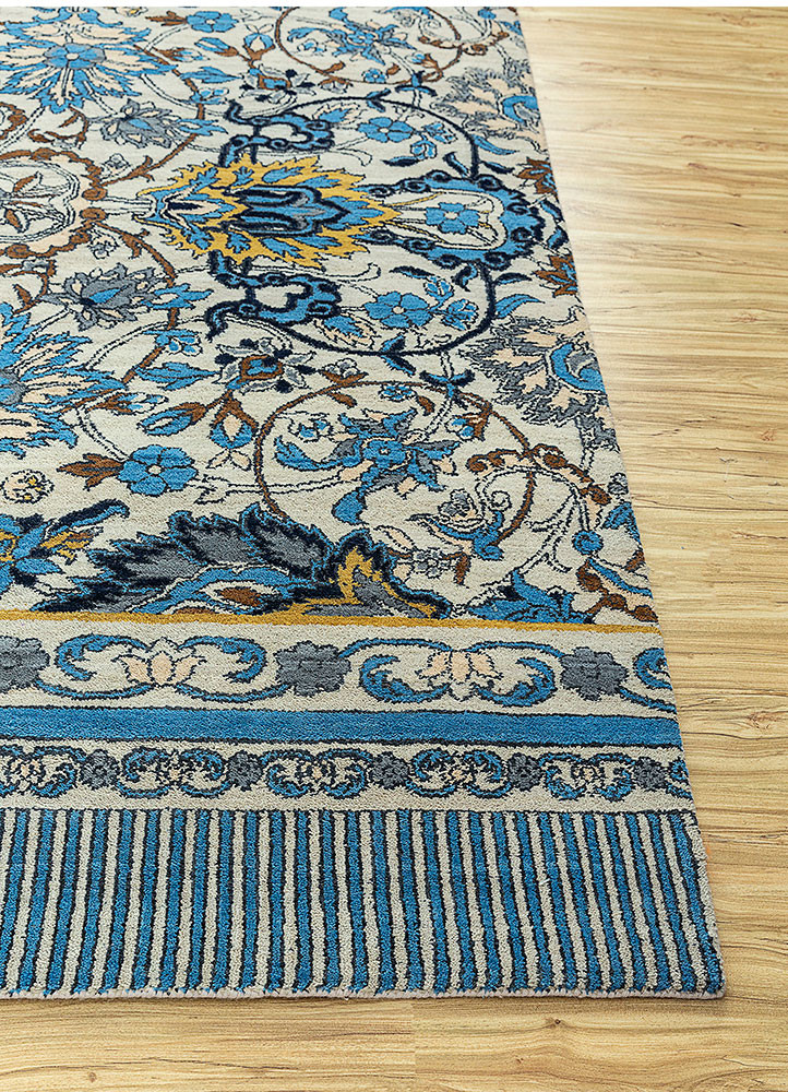 far east ivory wool hand knotted Rug - Corner
