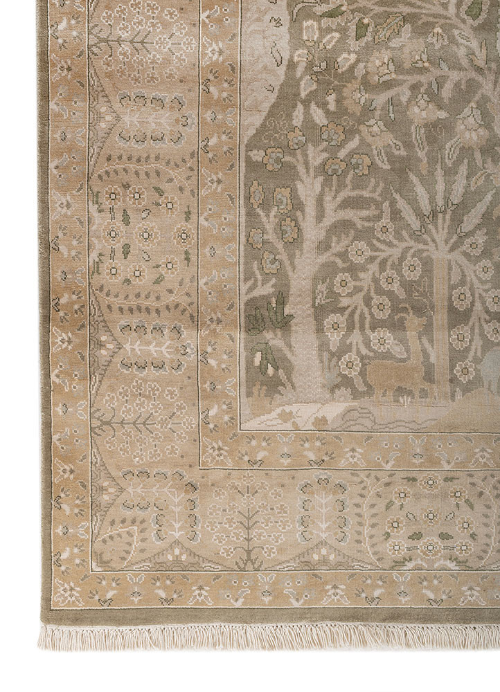 gulmarg green silk hand knotted Rug - Corner gulmarg green silk hand knotted Rug - Corner
