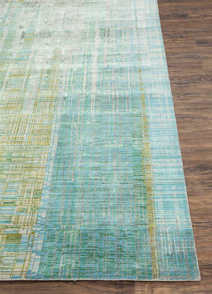 unstring by kavi green wool and bamboo silk hand knotted Rug - Corner
