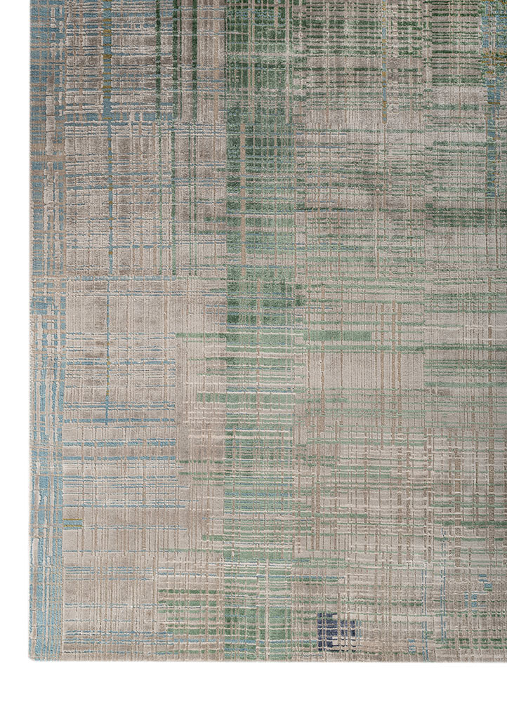 unstring by kavi grey and black wool and bamboo silk hand knotted Rug - Corner