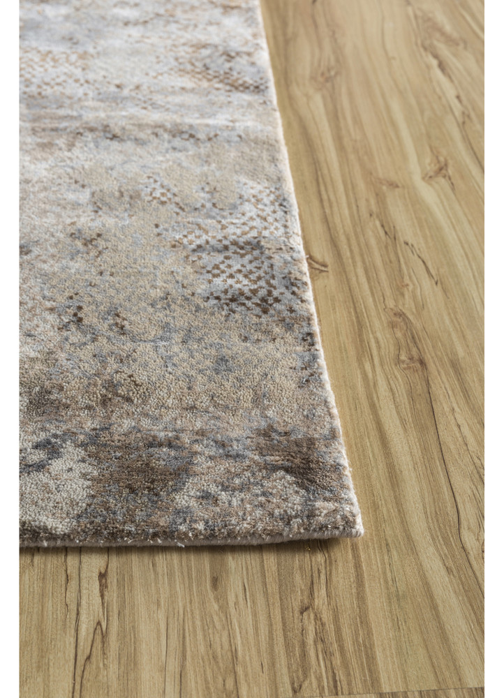 unstring by kavi beige and brown wool and bamboo silk hand knotted Rug - Corner unstring by kavi beige and brown wool and bamboo silk hand knotted Rug - Corner