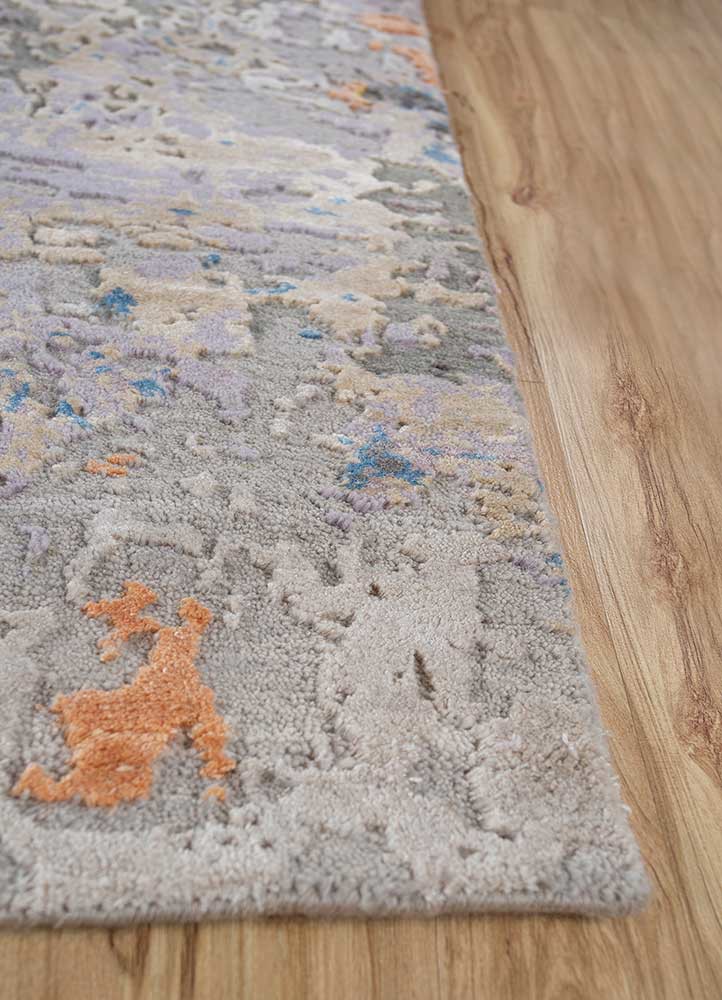 entropy grey and black wool and bamboo silk hand knotted Rug - Corner