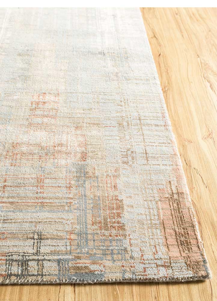 unstring by kavi beige and brown wool and bamboo silk hand knotted Rug - Corner
