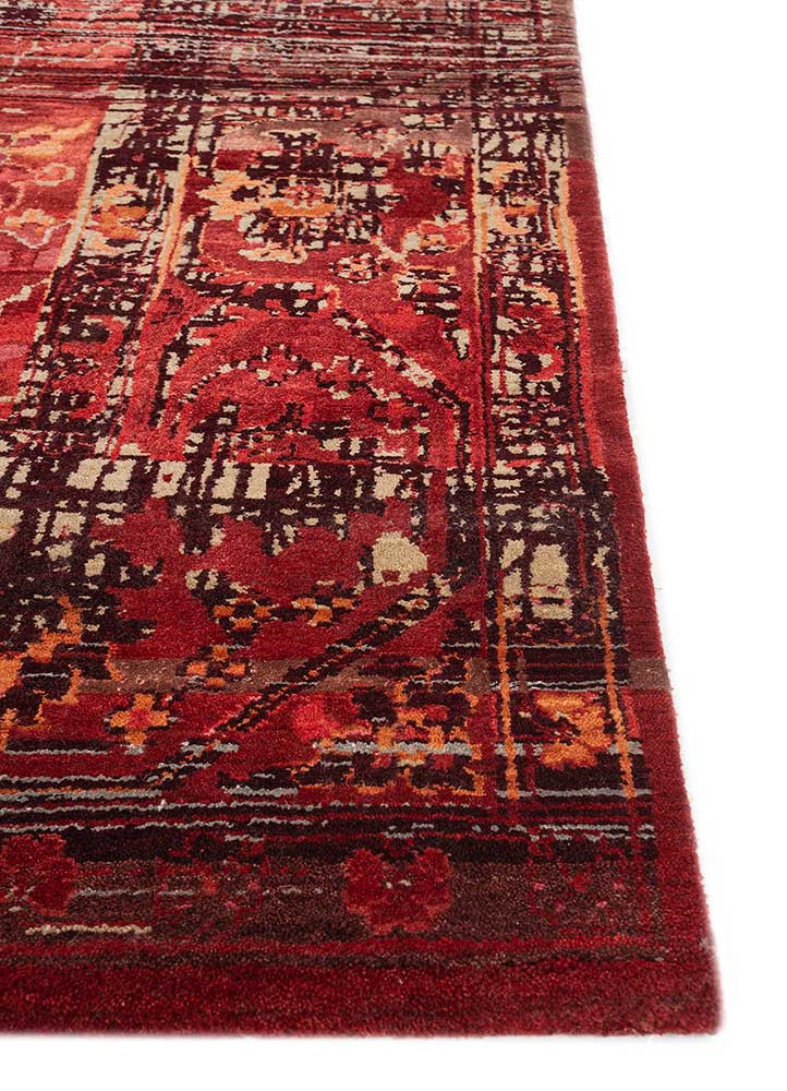 viscaya red and orange wool and bamboo silk hand knotted Rug - Corner