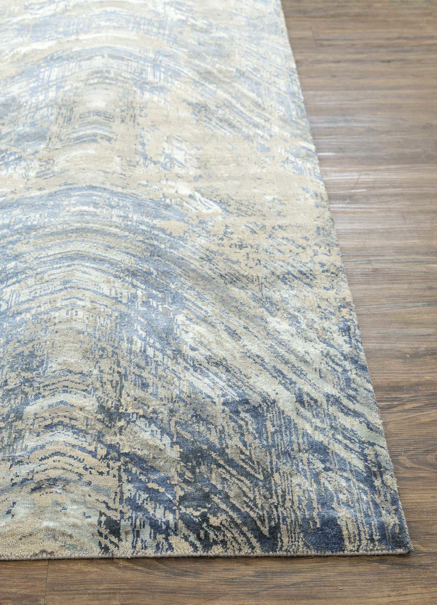 tattvam blue wool and bamboo silk hand knotted Rug - Corner tattvam blue wool and bamboo silk hand knotted Rug - Corner