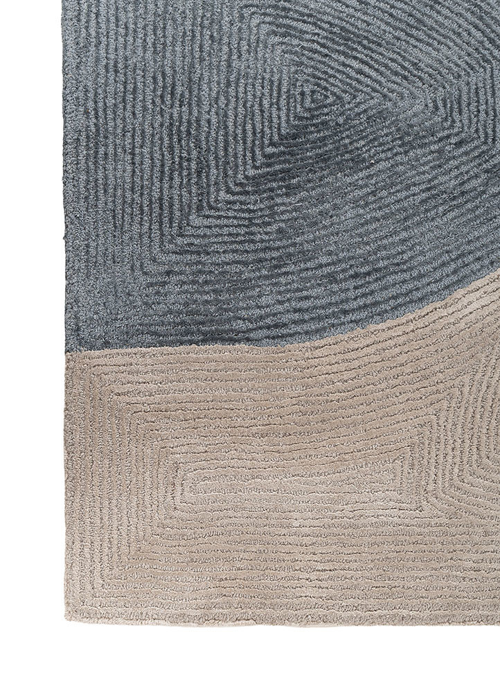 joy blue wool and viscose hand tufted Rug - Corner