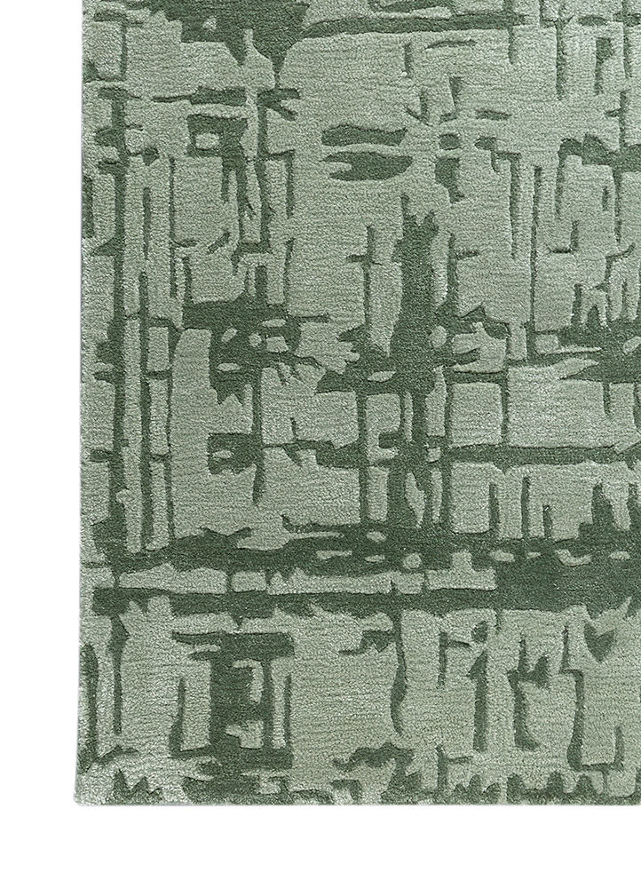 genesis green wool and viscose hand tufted Rug - Corner