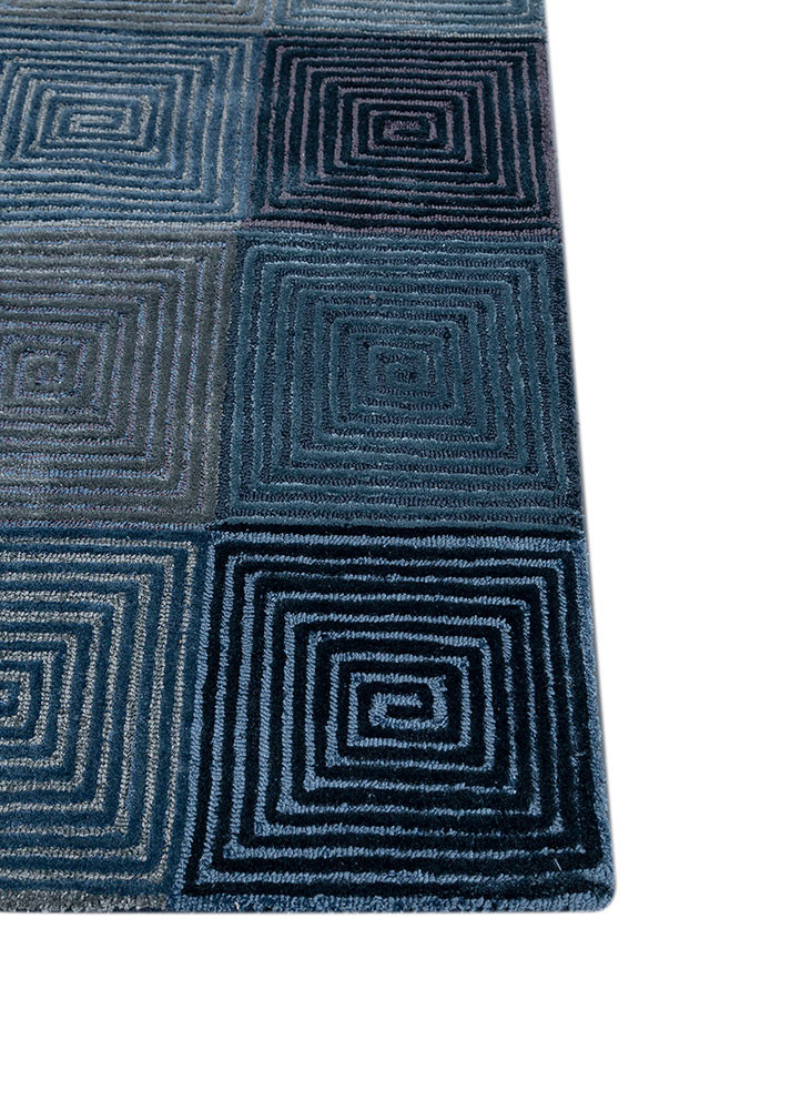 pathways blue wool and viscose hand tufted Rug - Corner