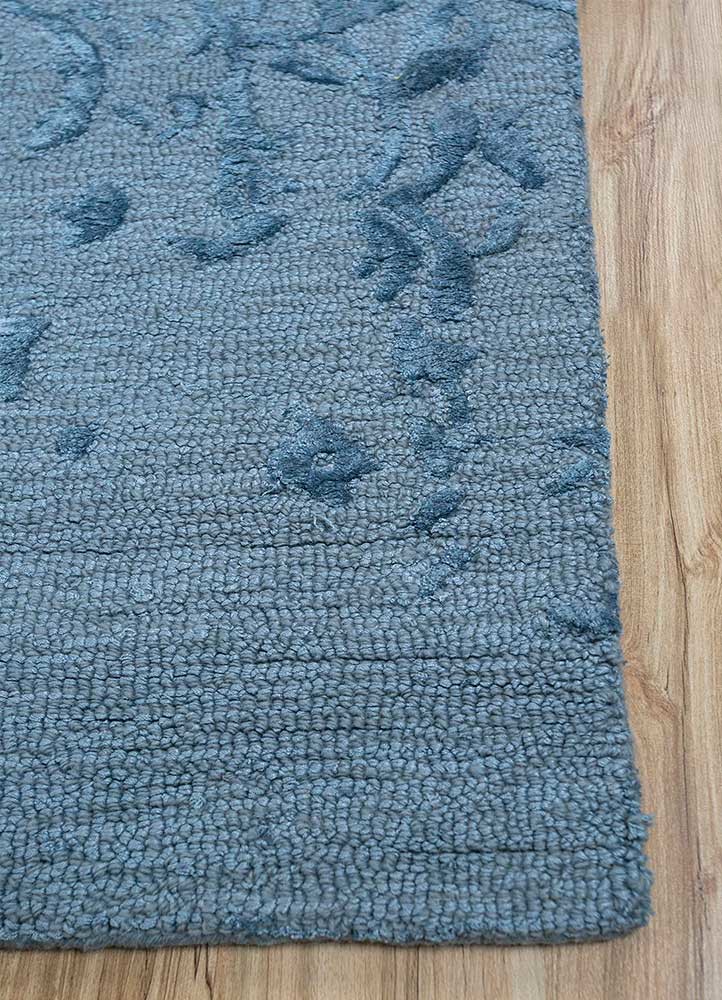 imara blue wool and viscose hand tufted Rug - Corner