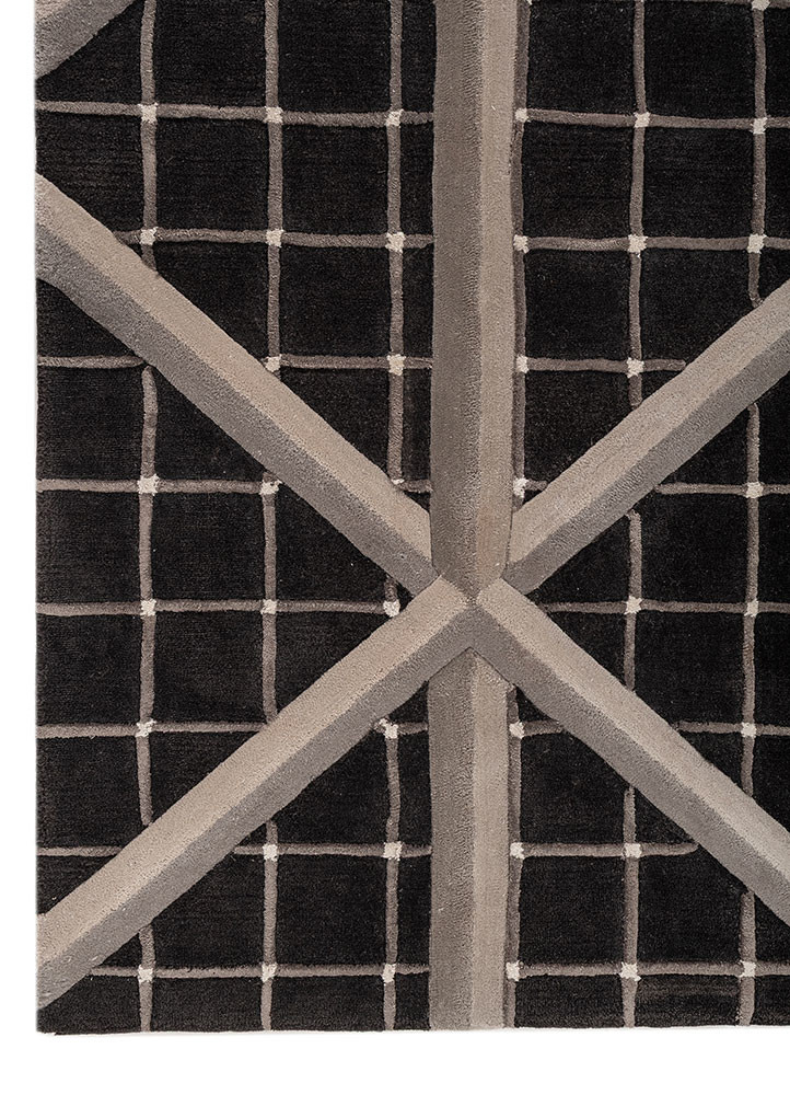 faces blue wool and viscose hand tufted Rug - Corner