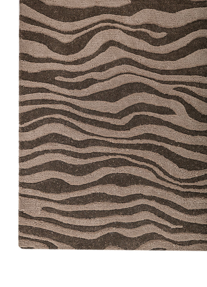 linear beige and brown acrylic hand tufted Rug - Corner