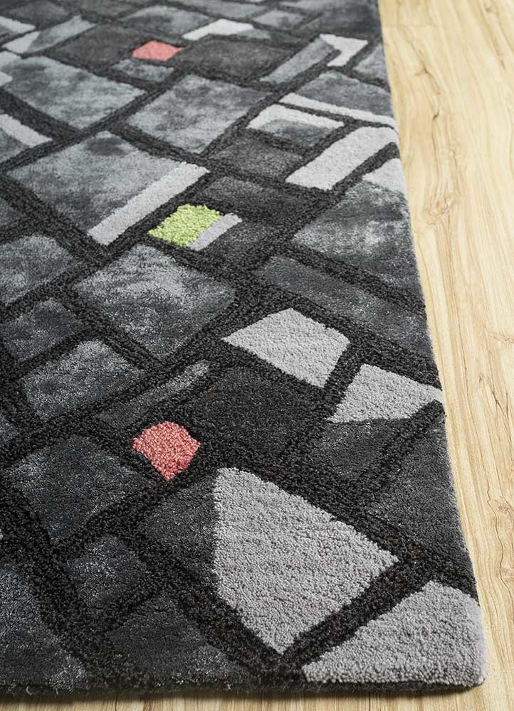 acar grey and black wool and viscose hand tufted Rug - Corner acar grey and black wool and viscose hand tufted Rug - Corner