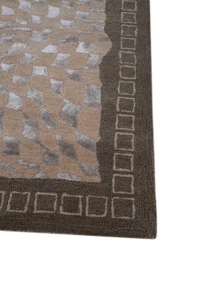 linear beige and brown wool and viscose hand tufted Rug - Corner