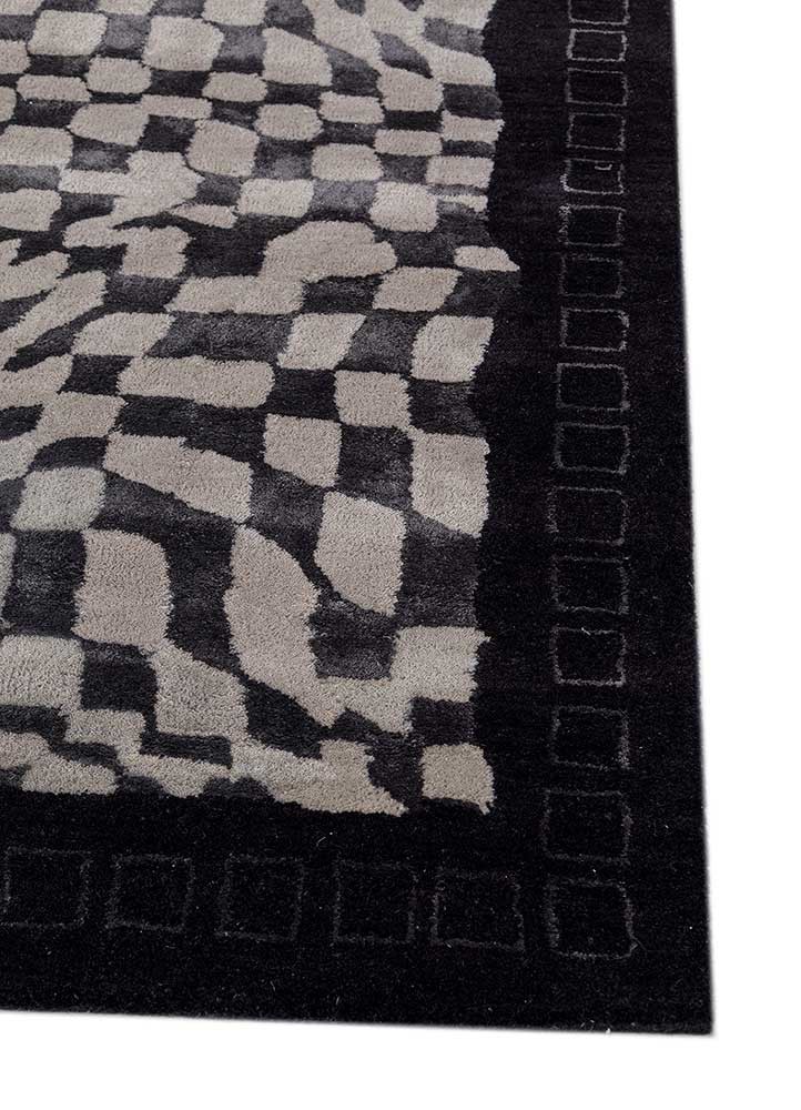linear grey and black wool and viscose hand tufted Rug - Corner