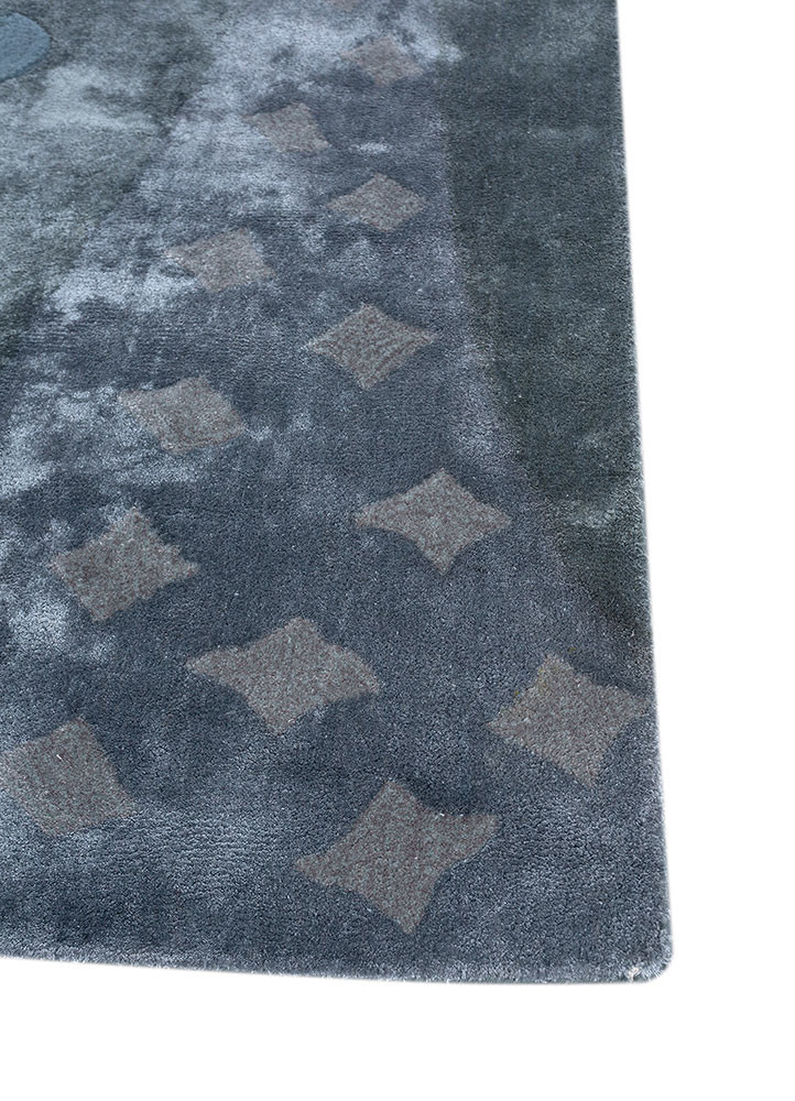 confetti blue wool and viscose hand tufted Rug - Corner
