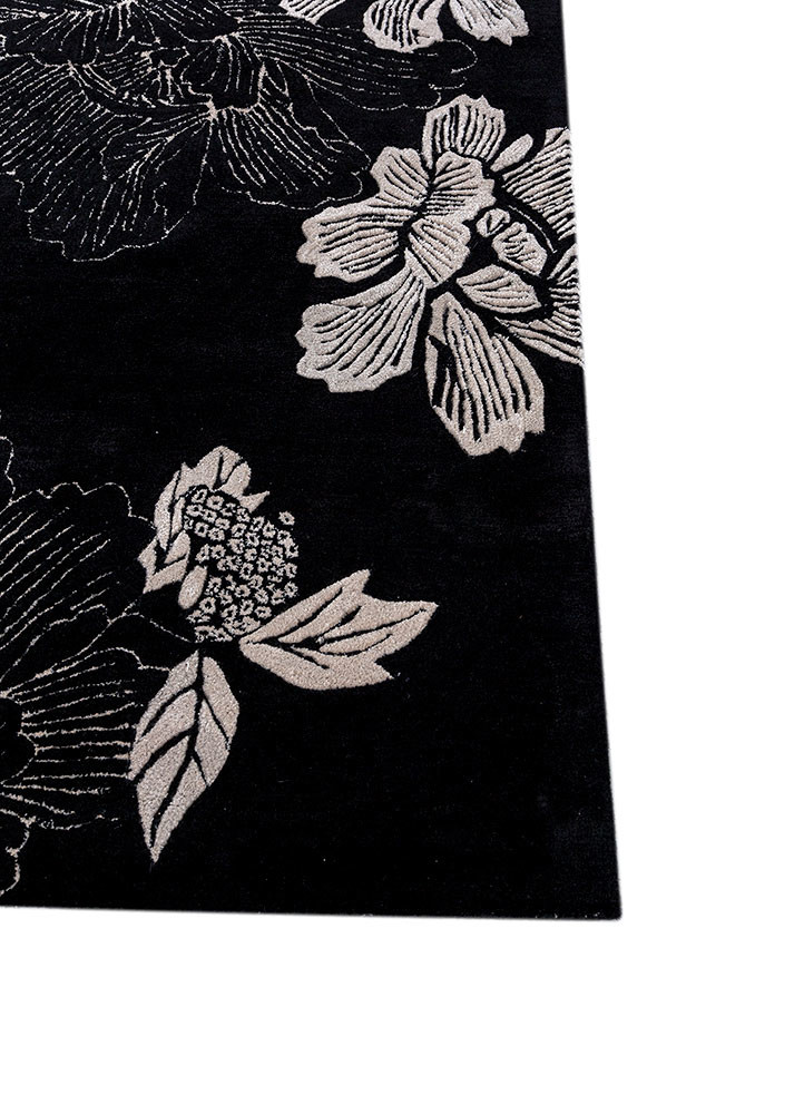 hacienda grey and black wool and viscose hand tufted Rug - Corner