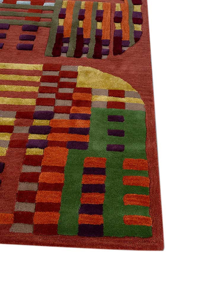 come around red and orange wool and viscose hand tufted Rug - Corner