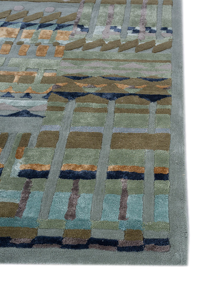 confetti blue wool and viscose hand tufted Rug - Corner