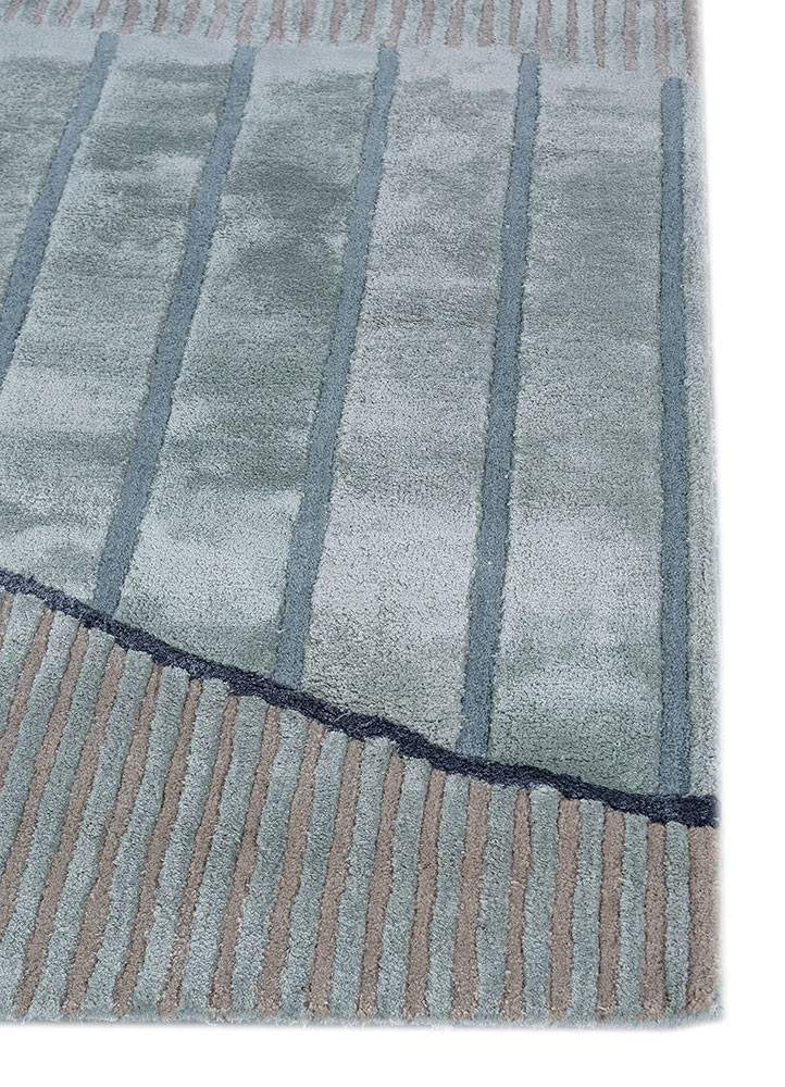 white noise blue wool and viscose hand tufted Rug - Corner white noise blue wool and viscose hand tufted Rug - Corner
