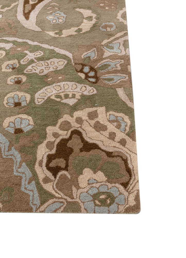 hacienda green wool hand tufted Rug - Corner