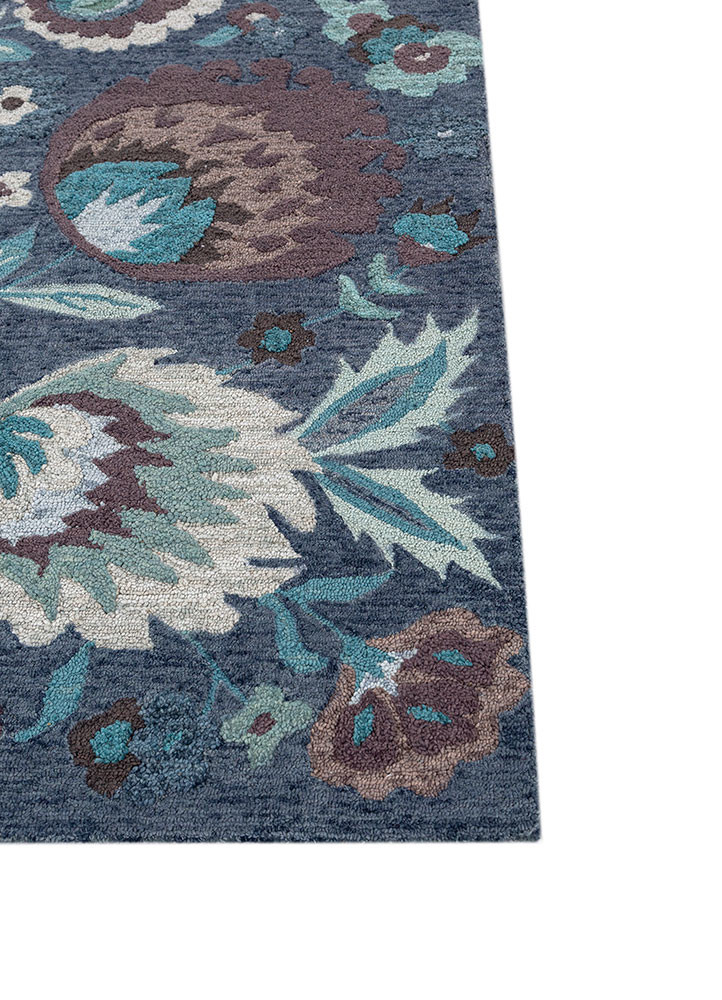 hacienda blue polyester hand tufted Rug - Corner