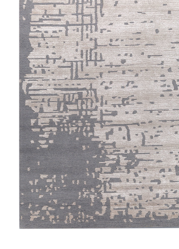 white noise blue wool and viscose hand tufted Rug - Corner