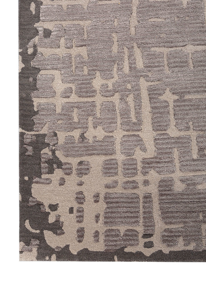 white noise grey and black wool and viscose hand tufted Rug - Corner