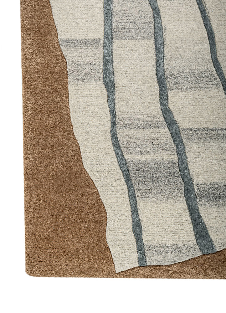 acar beige and brown wool hand tufted Rug - Corner acar beige and brown wool hand tufted Rug - Corner