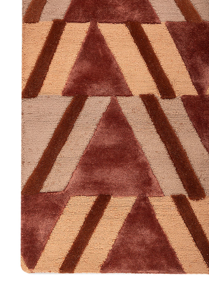 linear red and orange wool hand tufted Rug - Corner