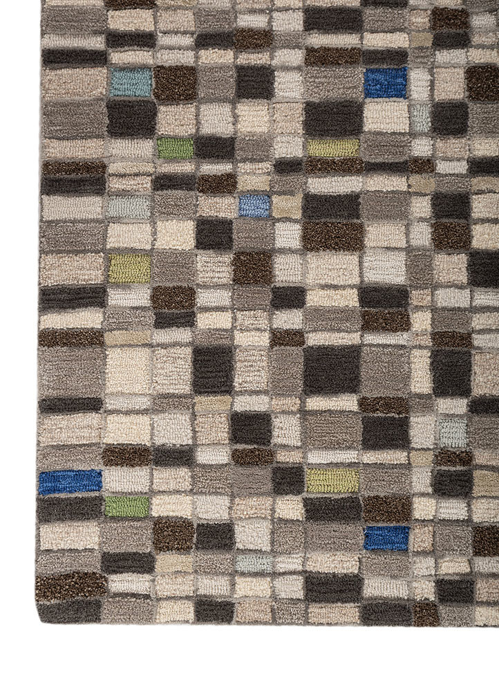 acar ivory wool and viscose hand tufted Rug - Corner