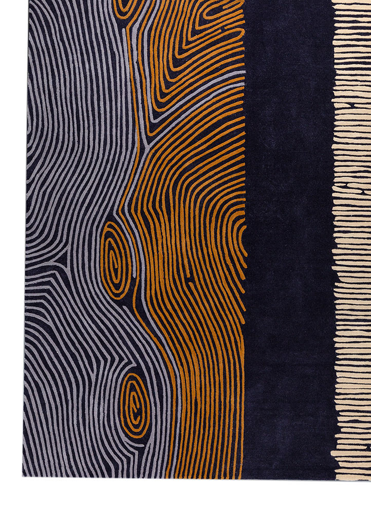 linear blue wool hand tufted Rug - Corner linear blue wool hand tufted Rug - Corner