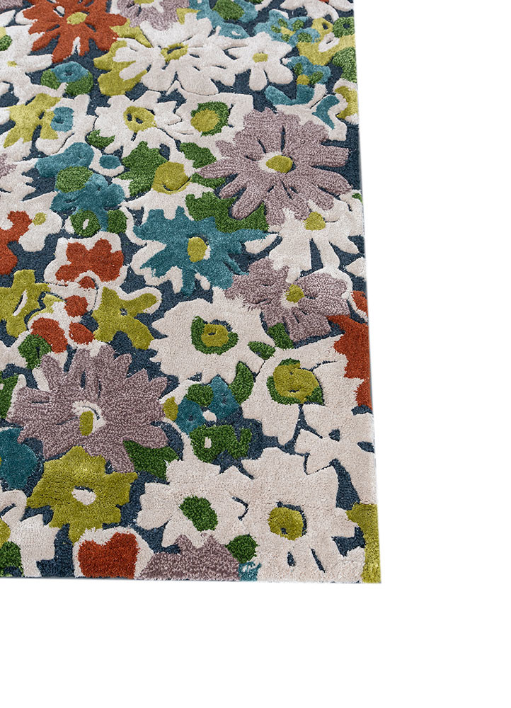 hacienda blue wool and viscose hand tufted Rug - Corner