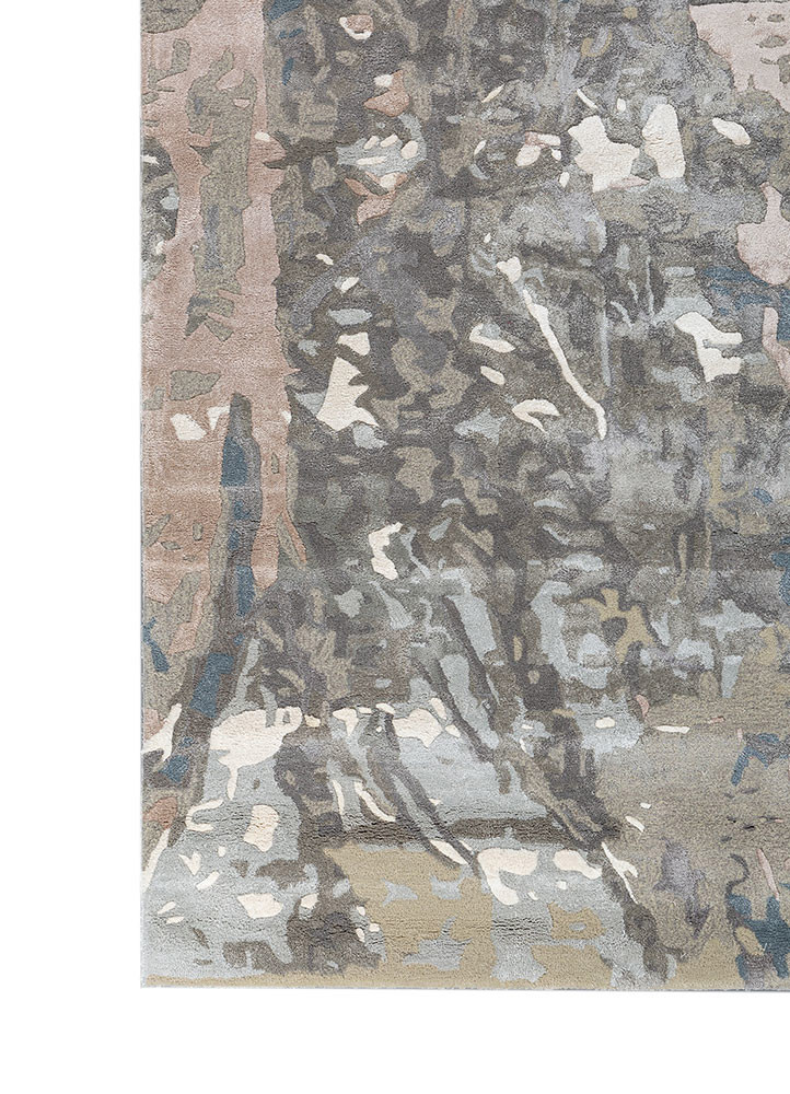 white noise blue wool and viscose hand tufted Rug - Corner