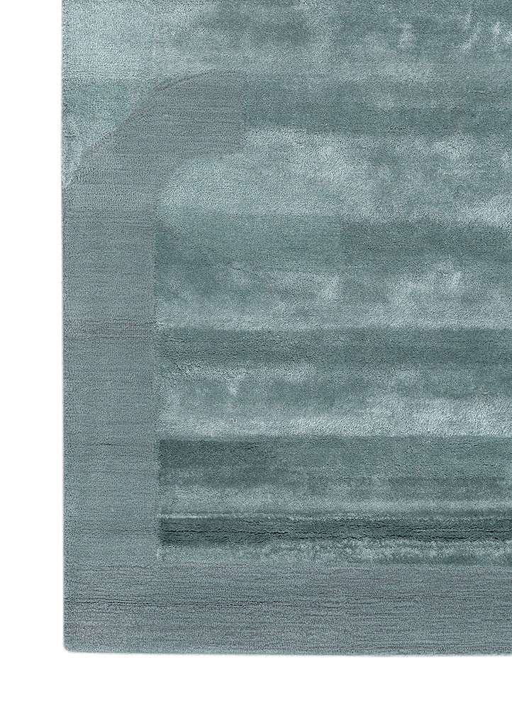 cera blue wool and viscose hand tufted Rug - Corner
