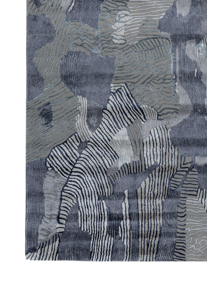 white noise blue wool and viscose hand tufted Rug - Corner white noise blue wool and viscose hand tufted Rug - Corner