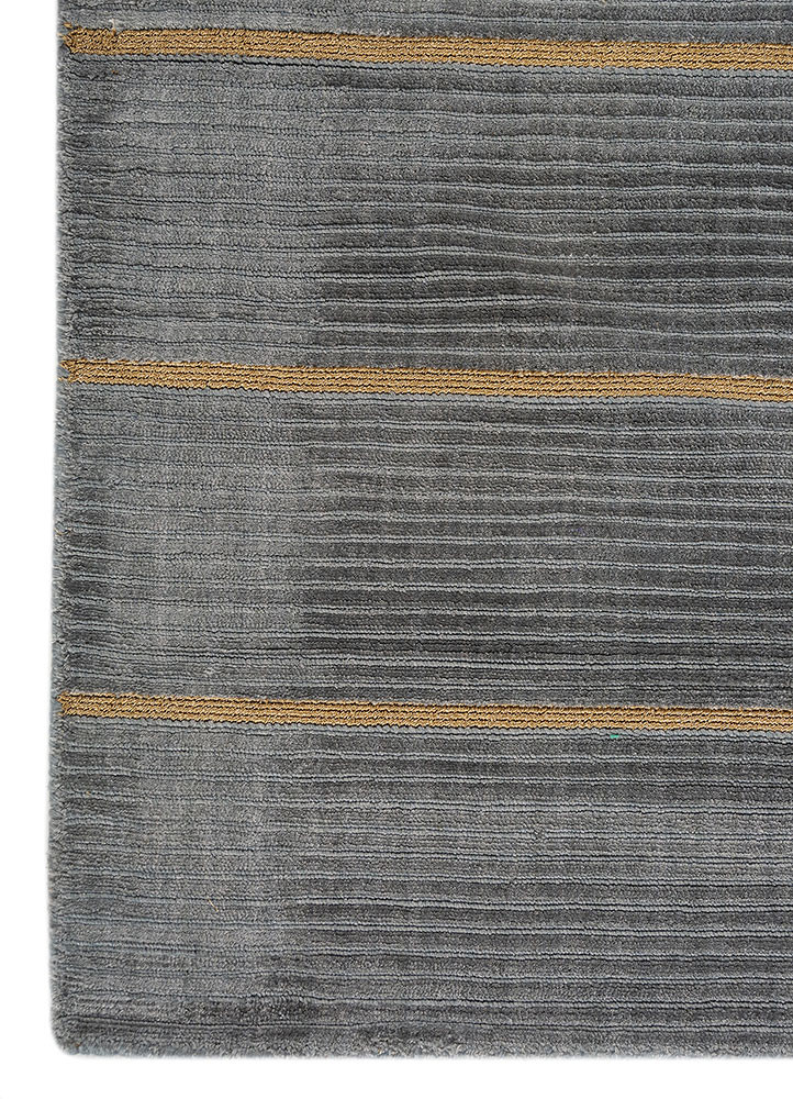 contour blue bamboo silk and zari hand loom Rug - Corner