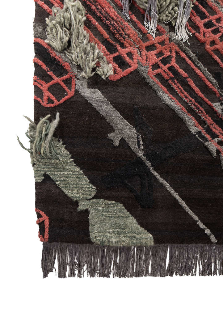 exposed spine blue wool and bamboo silk hand knotted WALL ART & TAPESTRY - Corner