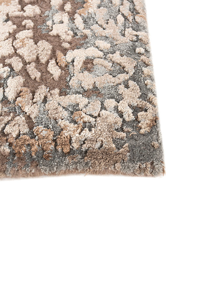 entropy beige and brown wool and bamboo silk hand knotted Rug - Corner